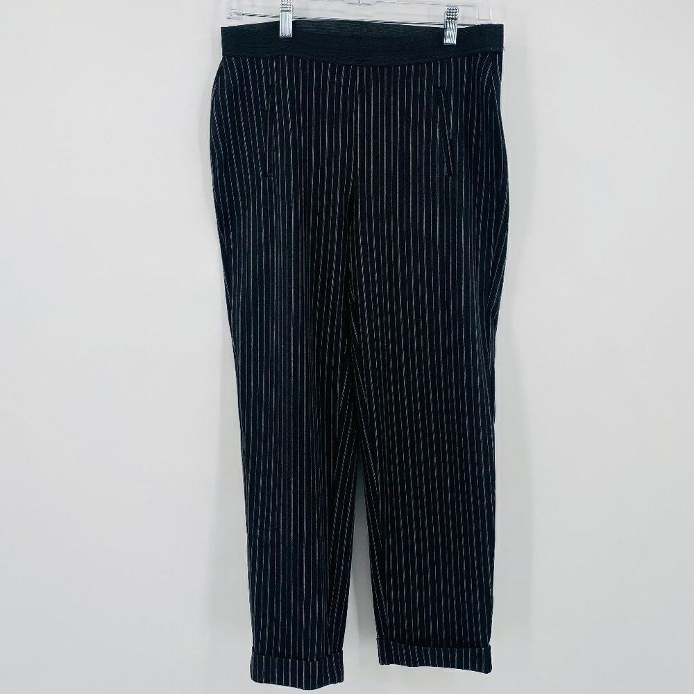 Loft Size Small Black White Pinstripe Pull On Straight Leg Career Trouser Pants